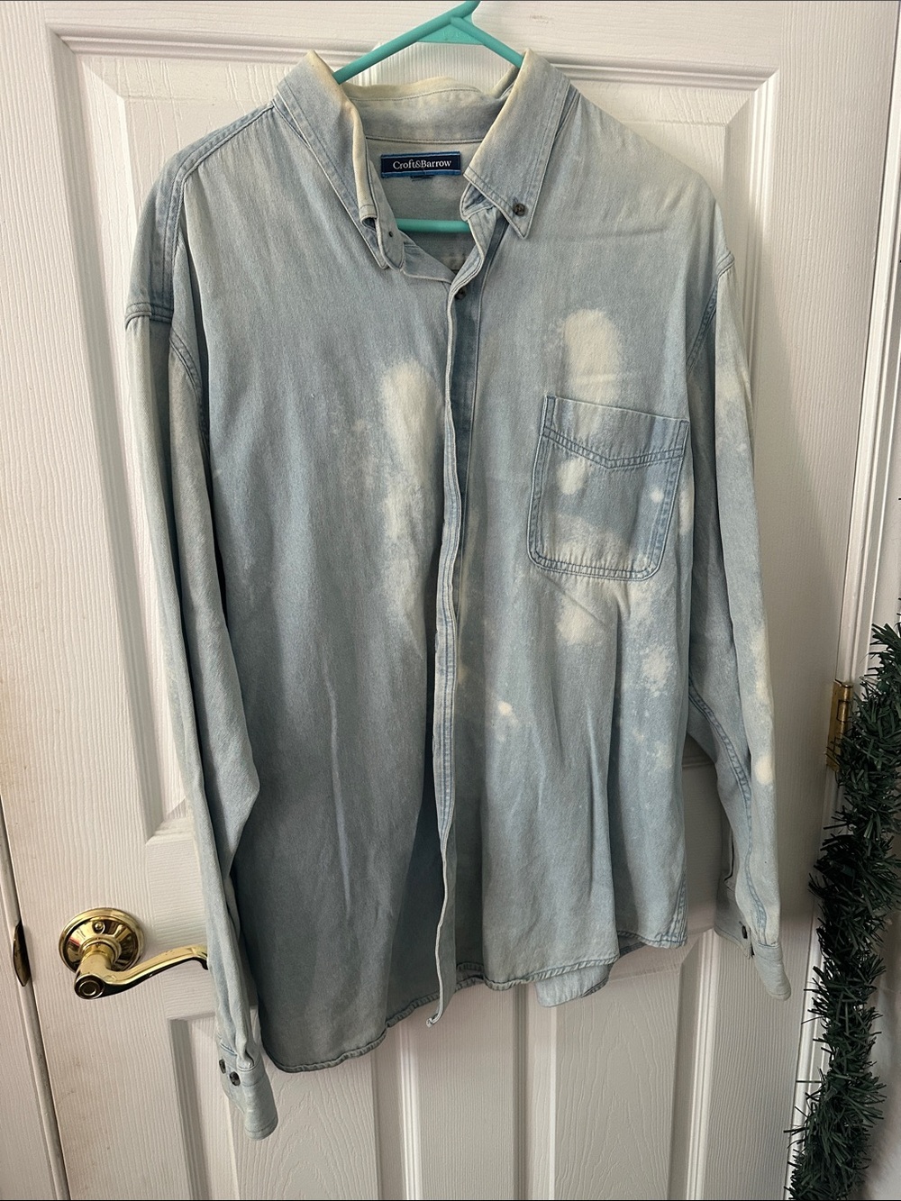 Light Blue Washed Denim Button-Up Shirt